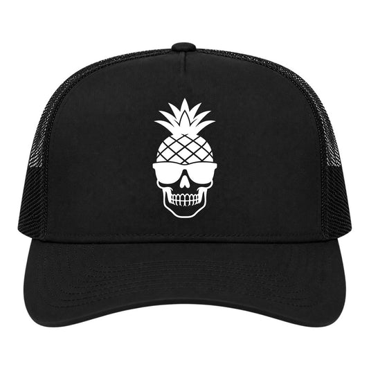 Black Pineapple Skull Tiki Golf Trucker Hat