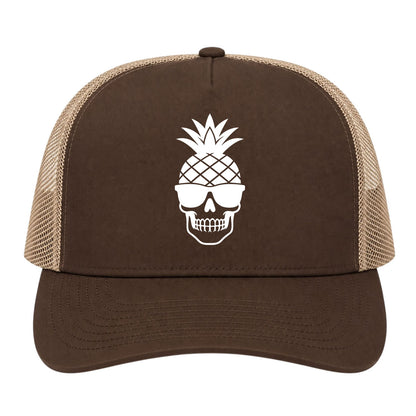 Brown Pineapple Skull Tiki Golf Trucker Hat