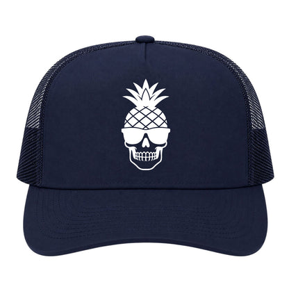 Navy Blue Pineapple Skull Tiki Golf Trucker Hat