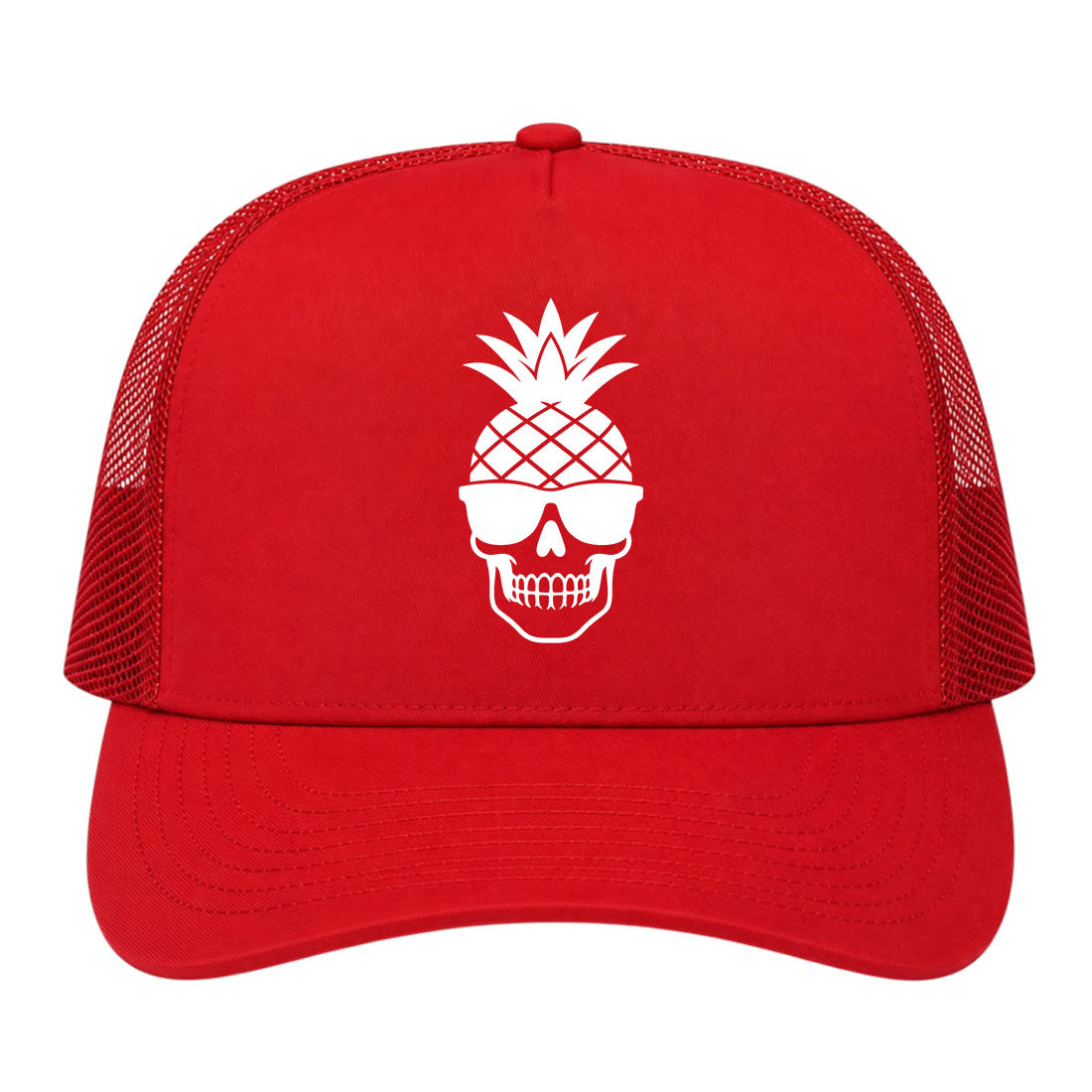 Red Pineapple Skull Tiki Golf Trucker Hat