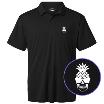 Black Pineapple Skull Tiki Men's Golf Polo Shirt
