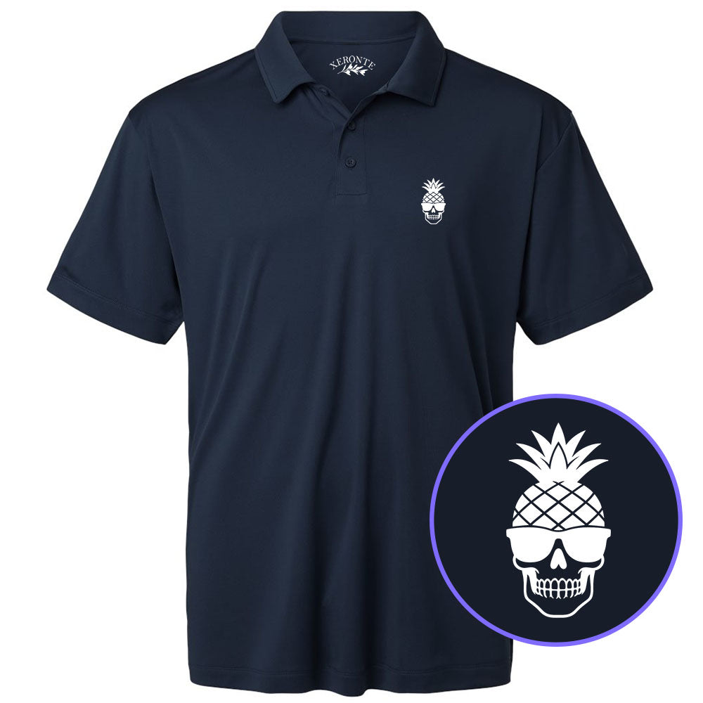 Navy Blue Pineapple Skull Tiki Men's Golf Polo Shirt