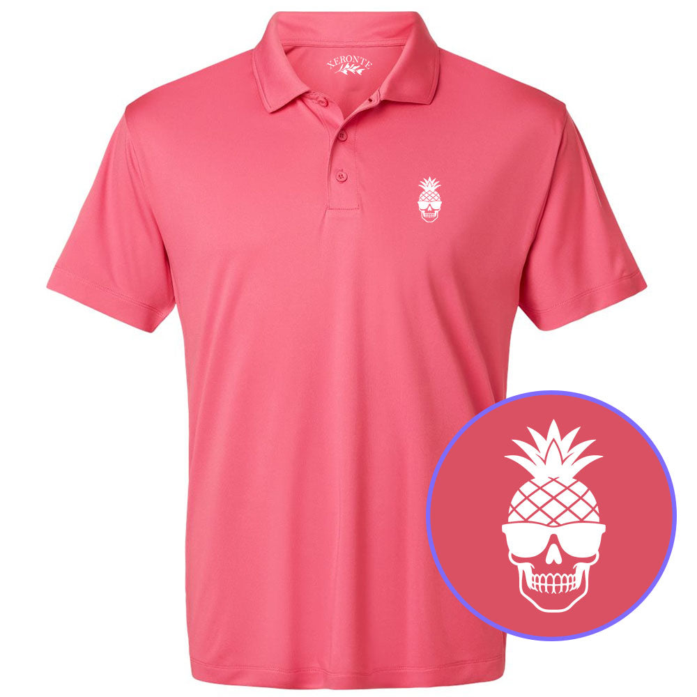 Pink Pineapple Skull Tiki Men's Golf Polo Shirt