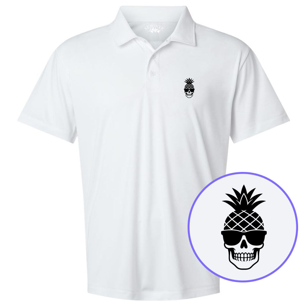 White Pineapple Skull Tiki Men's Golf Polo Shirt