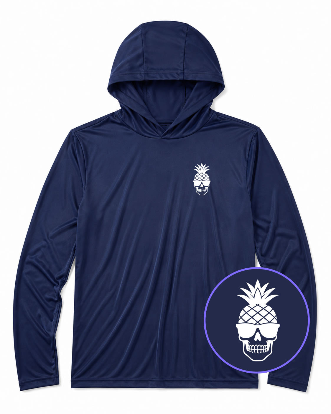 Navy Blue Pineapple Skull Tiki Men's Lightweight Performance Golf Hoodie