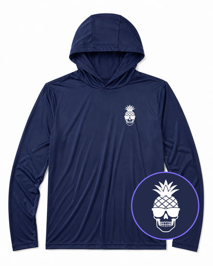 Navy Blue Pineapple Skull Tiki Men's Lightweight Performance Golf Hoodie