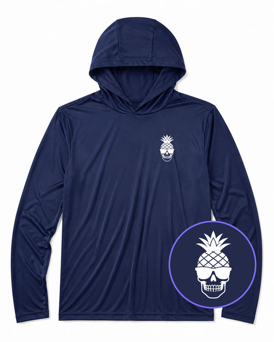 Navy Blue Pineapple Skull Tiki Men's Lightweight Performance Golf Hoodie