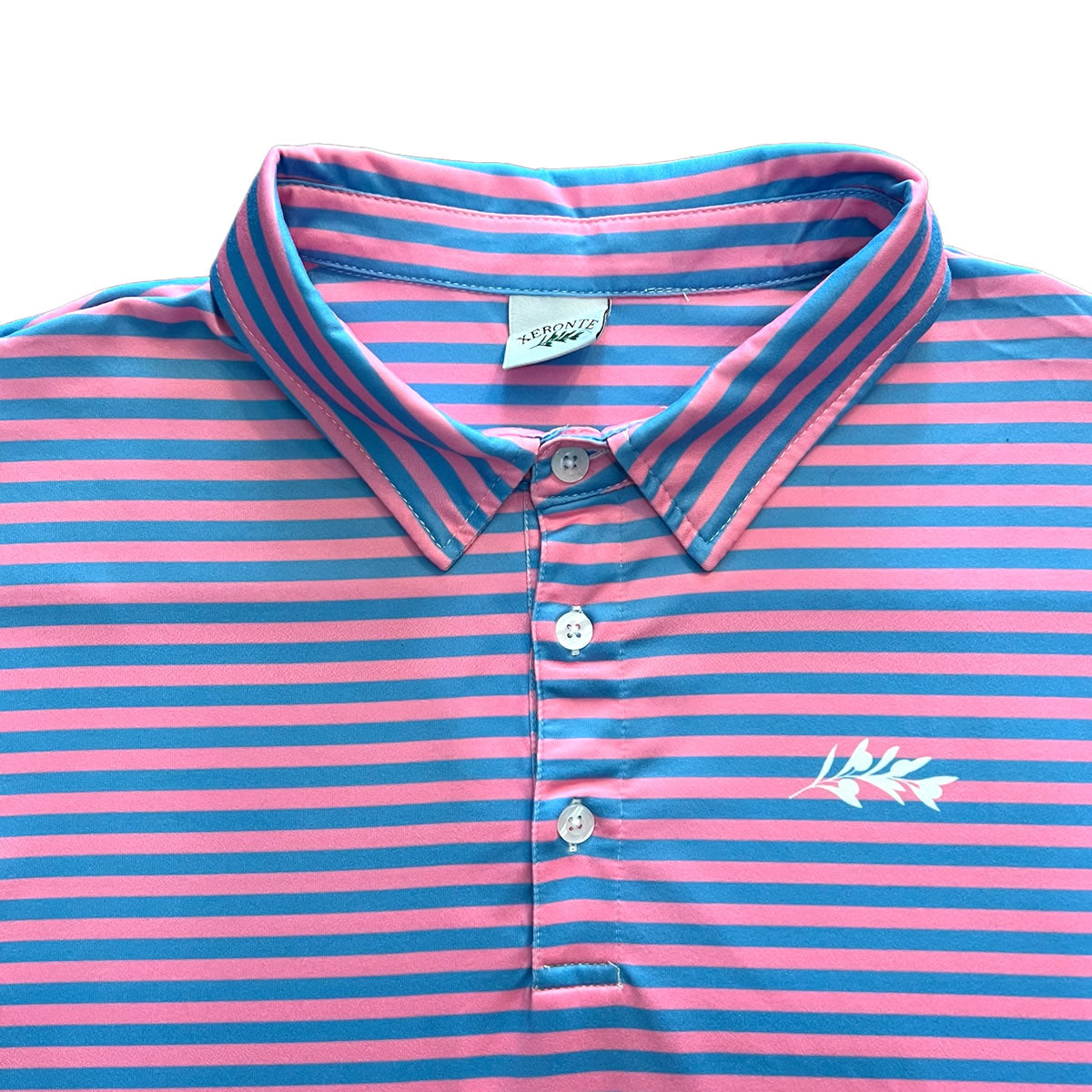 Classic Men's Pink and Blue Striped Polo Golf Shirt