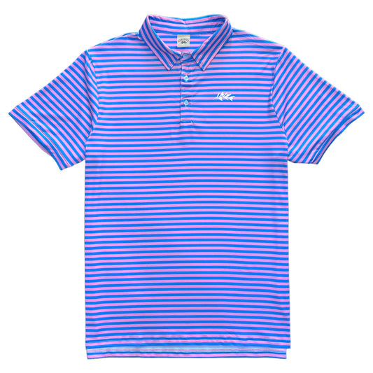 Classic Men's Pink and Blue Striped Polo Golf Shirt