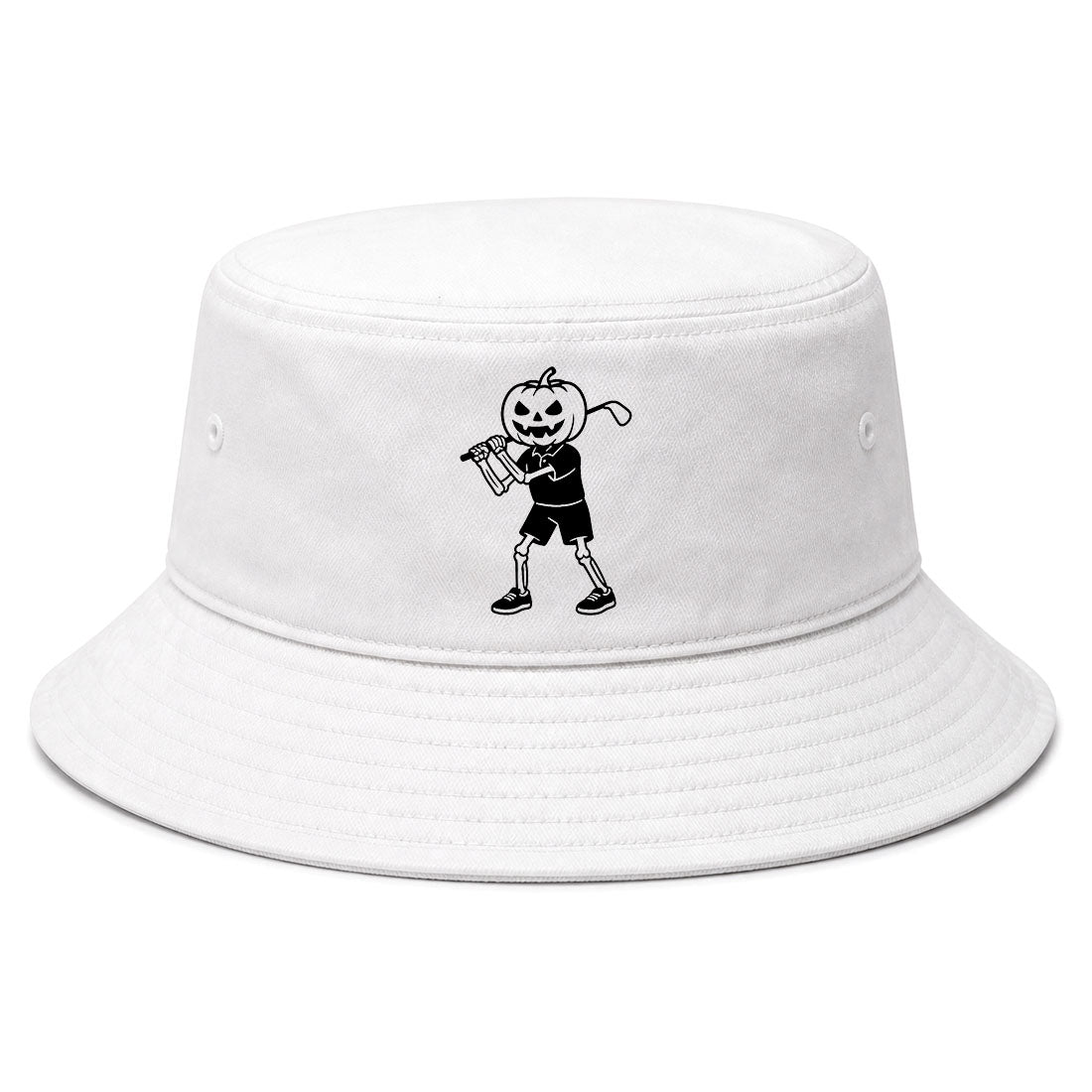 White Pumpkin Skeleton Halloween Golf Bucket Hat