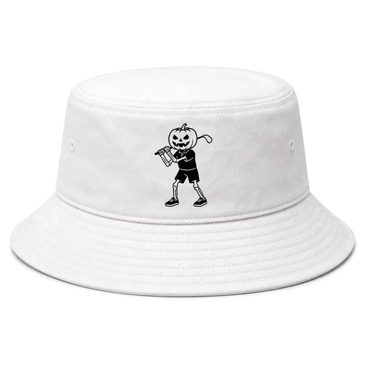 White Pumpkin Skeleton Halloween Golf Bucket Hat