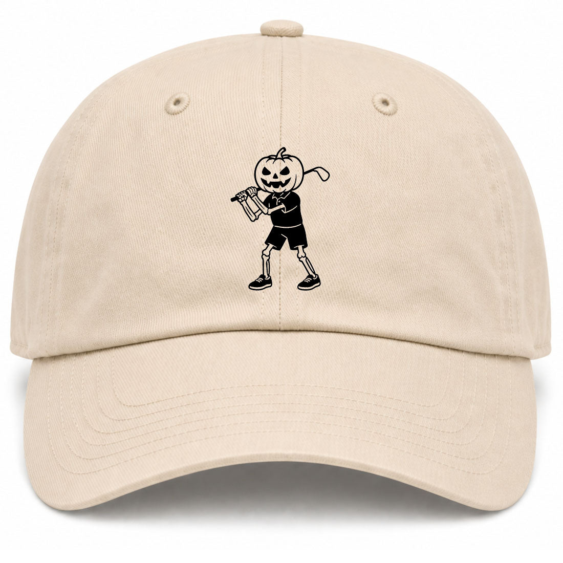 Beige Pumpkin Skeleton Halloween Golf Dad Hat