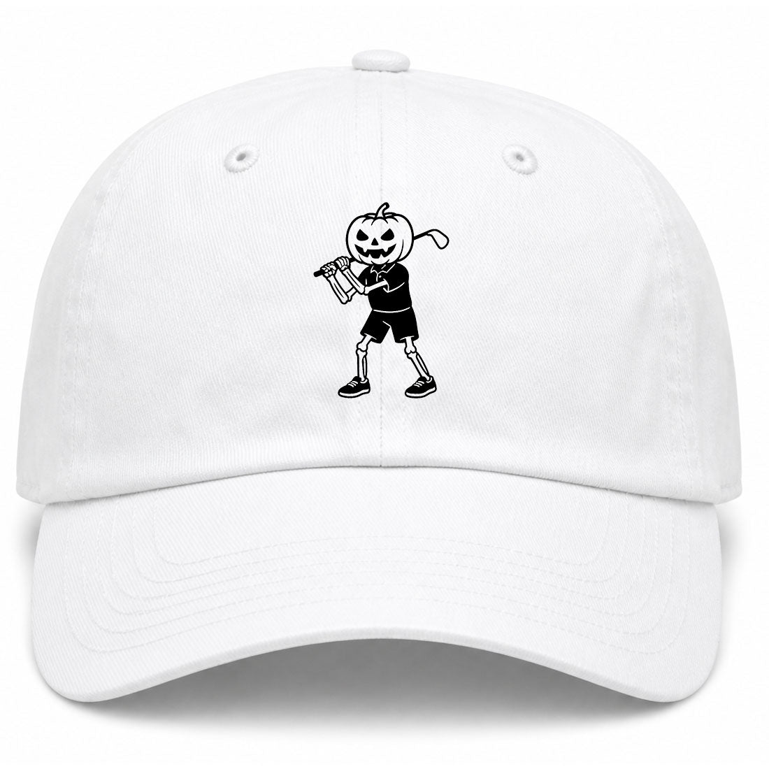 White Pumpkin Skeleton Halloween Golf Dad Hat