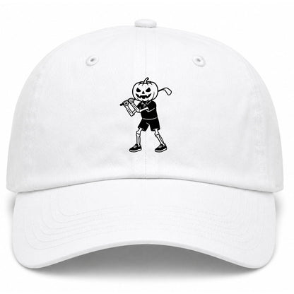 White Pumpkin Skeleton Halloween Golf Dad Hat