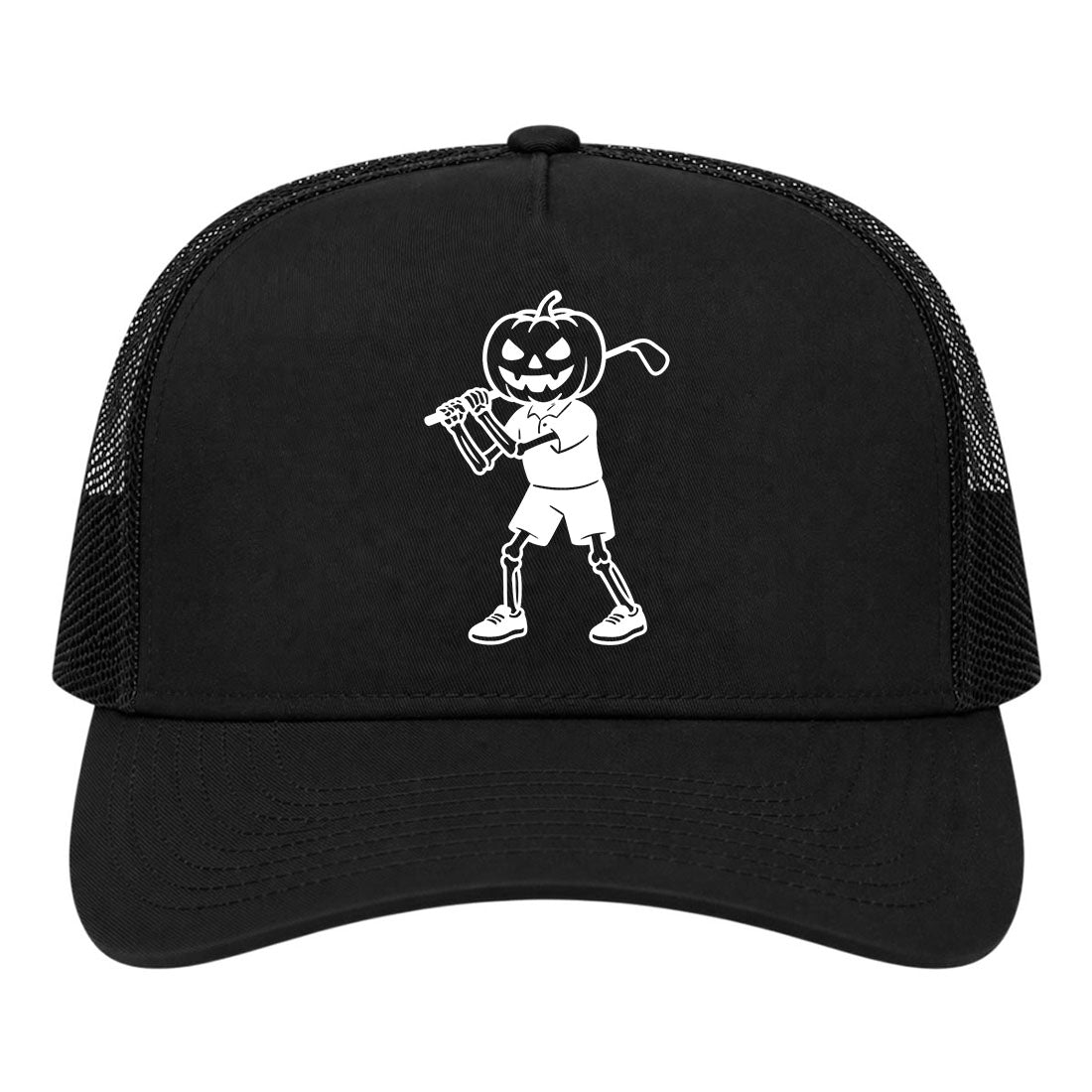 Black Pumpkin Skeleton Halloween Golf Trucker Hat