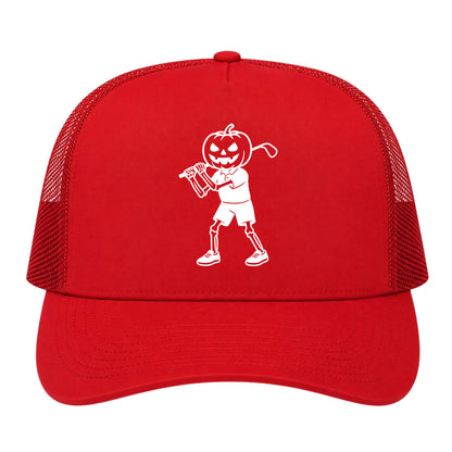 Red Pumpkin Skeleton Halloween Golf Trucker Hat