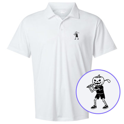 White Pumpkin Skeleton Halloween Golf Men's Golf Polo Shirt