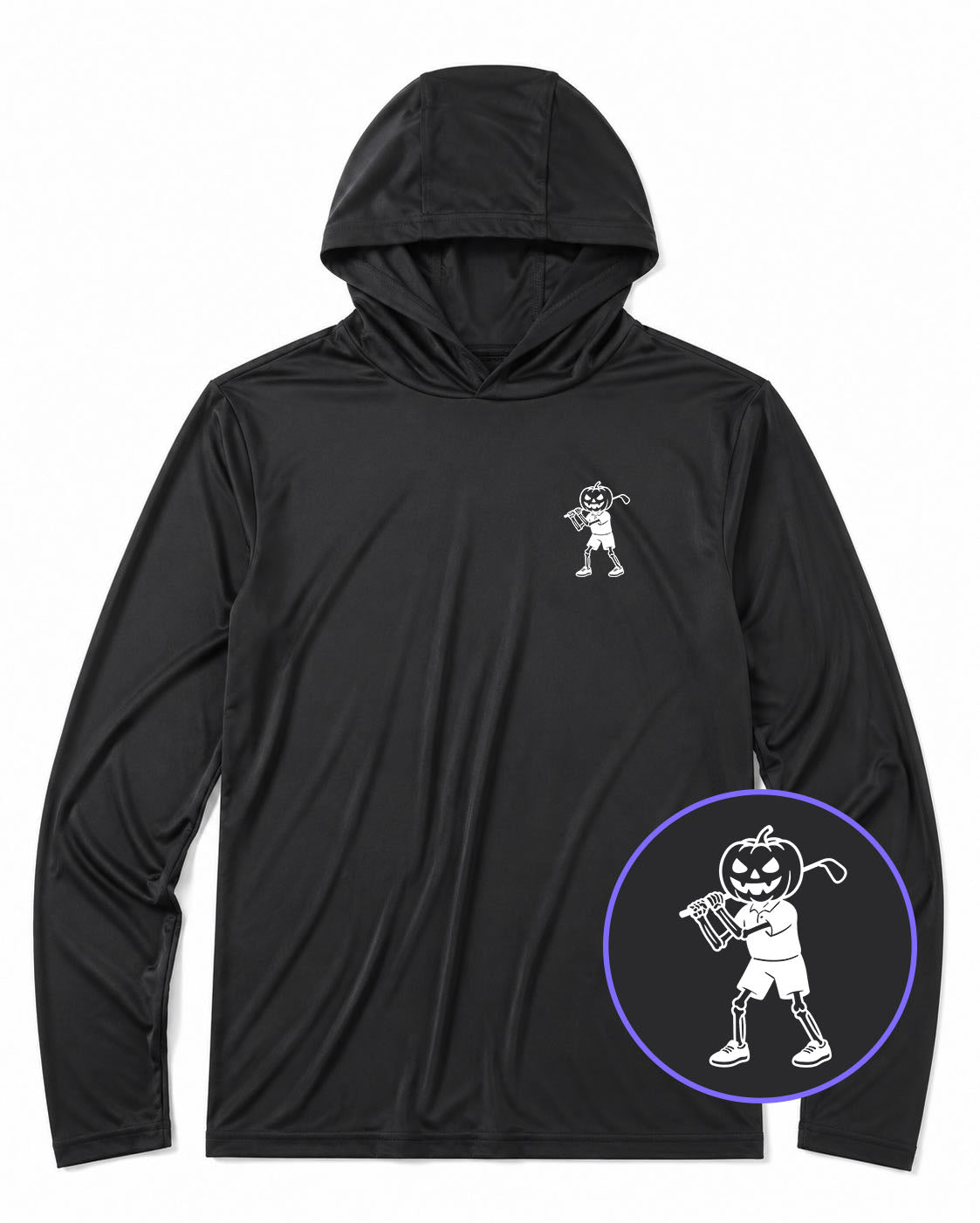 Black Pumpkin Skeleton Halloween Golf Men's Lightweight Performance Golf Hoodie