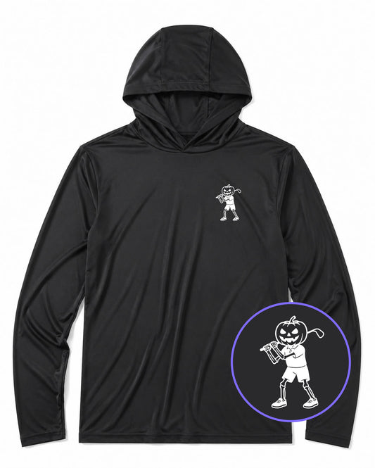 Black Pumpkin Skeleton Halloween Golf Men's Lightweight Performance Golf Hoodie