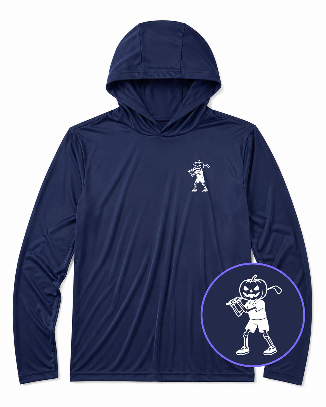Navy Blue Pumpkin Skeleton Halloween Golf Men's Lightweight Performance Golf Hoodie