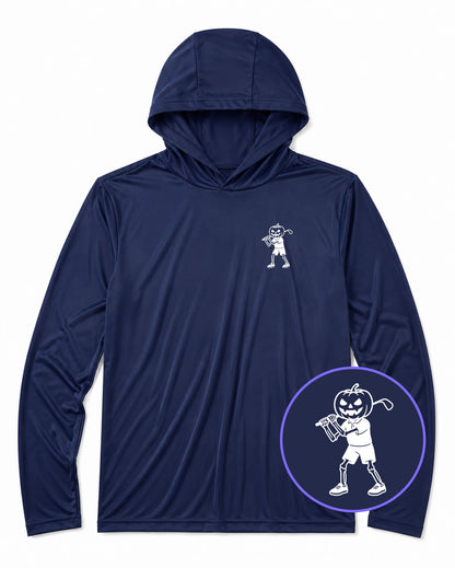Navy Blue Pumpkin Skeleton Halloween Golf Men's Lightweight Performance Golf Hoodie