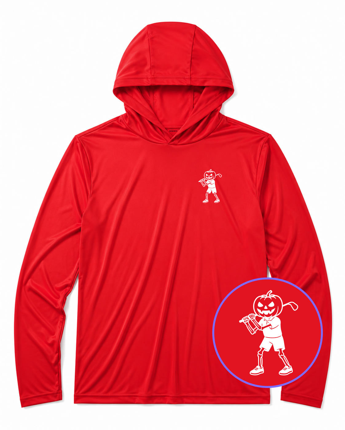 Red Pumpkin Skeleton Halloween Golf Men's Lightweight Performance Golf Hoodie