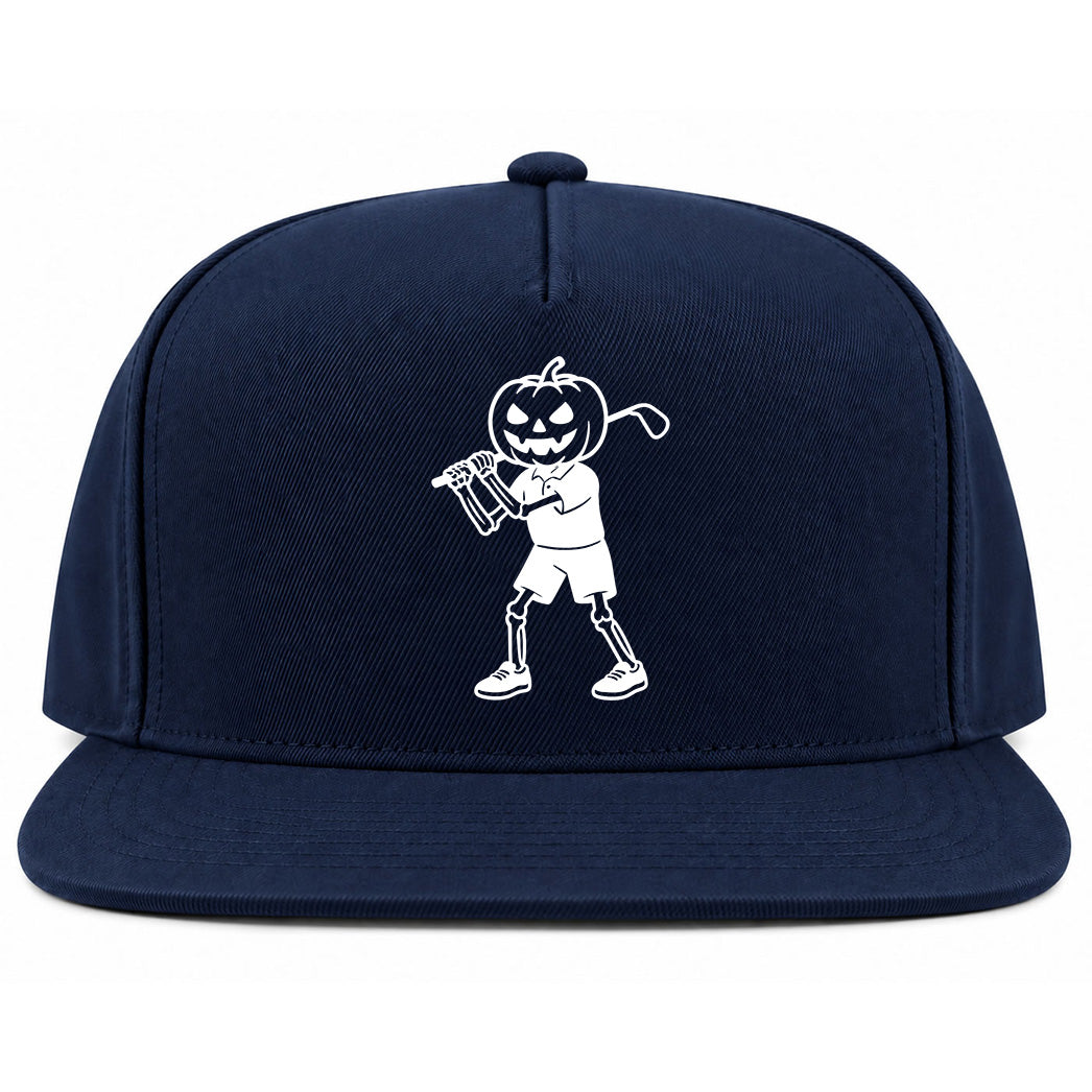 Navy Blue Pumpkin Skeleton Halloween Golf Snapback Hat