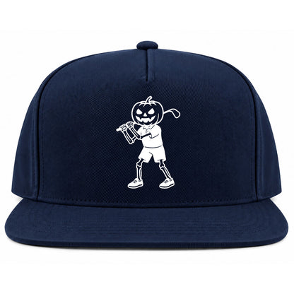 Navy Blue Pumpkin Skeleton Halloween Golf Snapback Hat