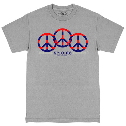Heather Grey Striped Peace Signs Mens T-Shirt