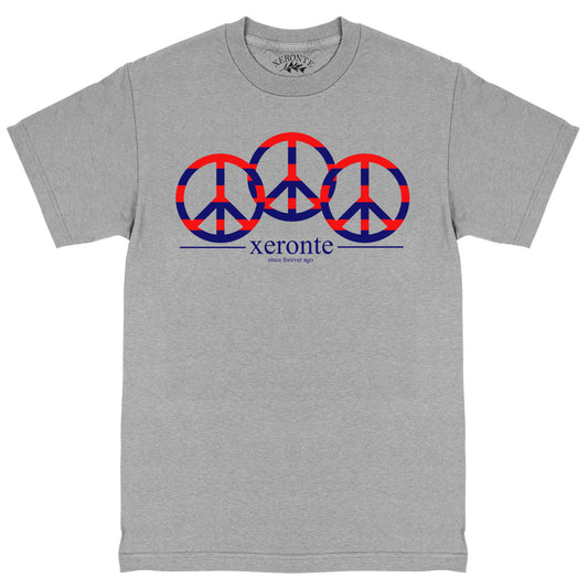 Heather Grey Striped Peace Signs Mens T-Shirt