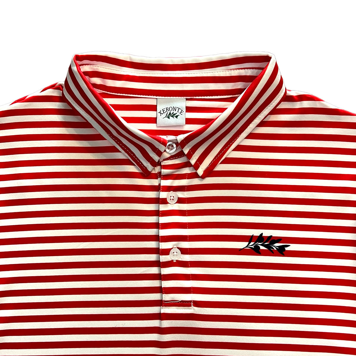 Classic Men's Red and White Striped Polo Golf Shirt Brand Label