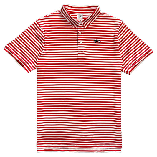 Classic Men's Red and White Striped Polo Golf Shirt