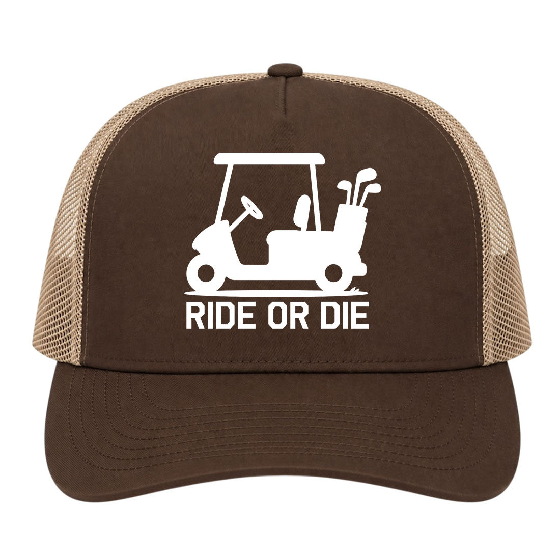 Brown Ride Or Die Golf Cart Golf Trucker Hat