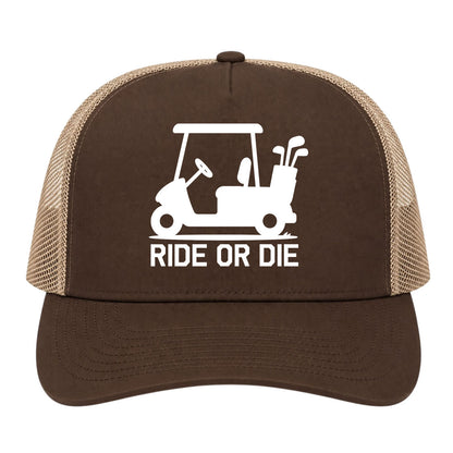 Brown Ride Or Die Golf Cart Golf Trucker Hat