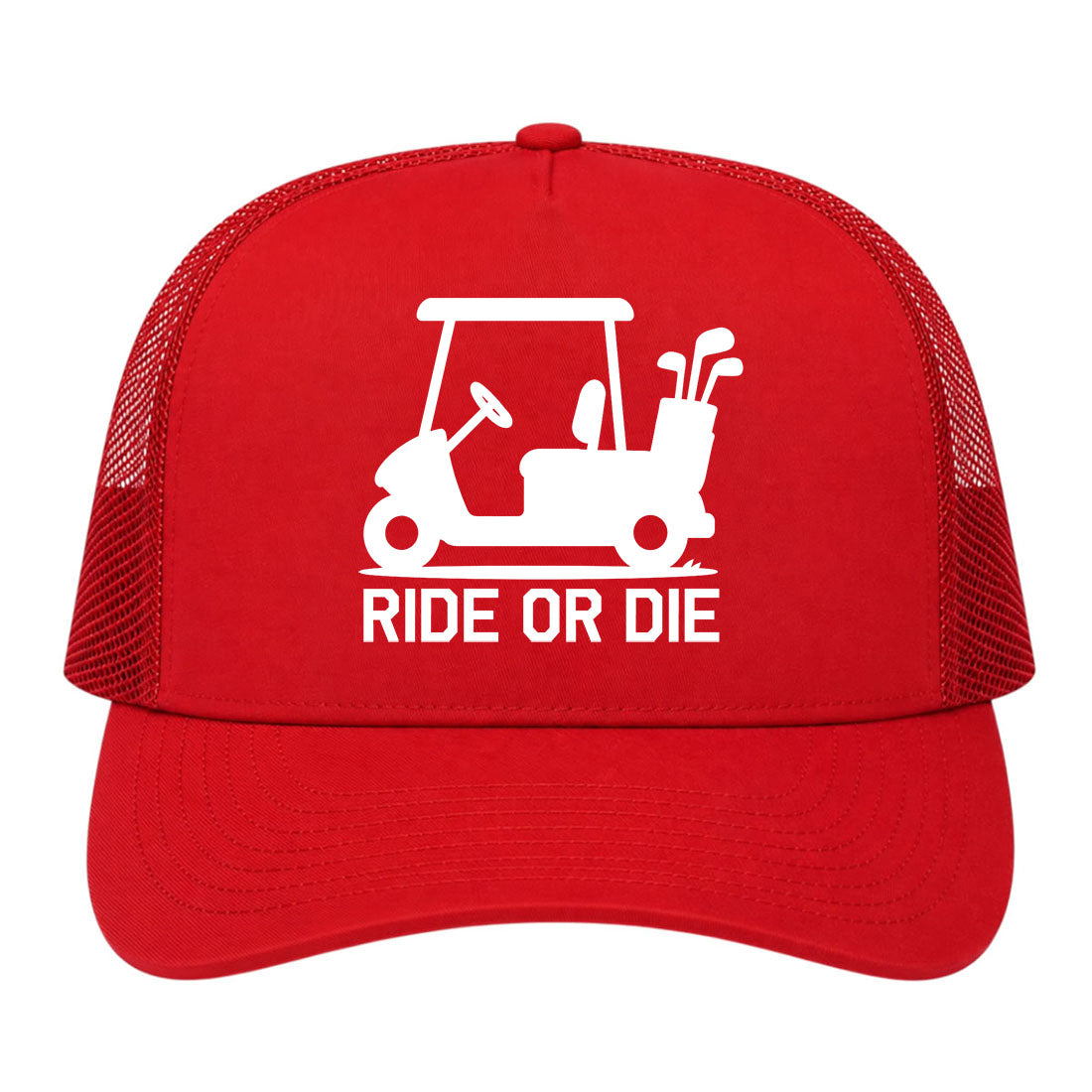 Red Ride Or Die Golf Cart Golf Trucker Hat