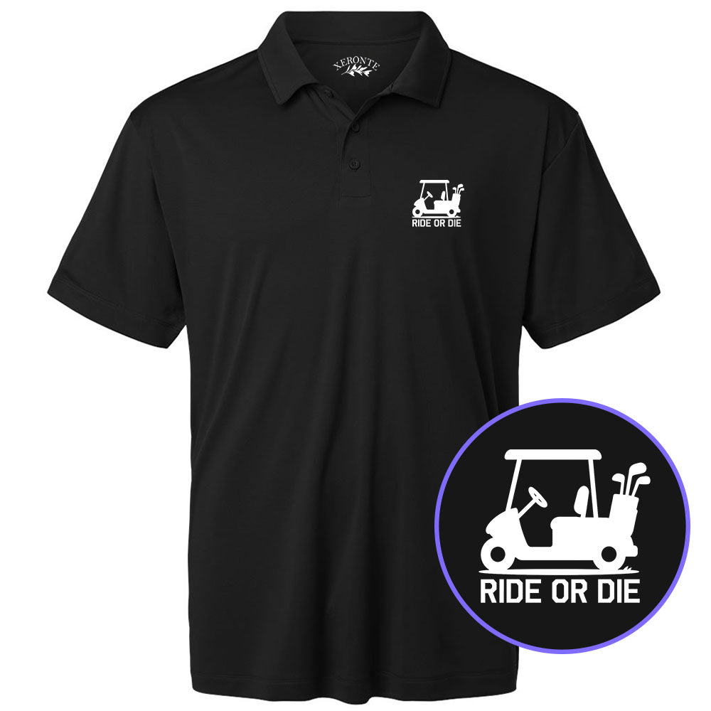 Black Ride Or Die Golf Cart Men's Golf Polo Shirt