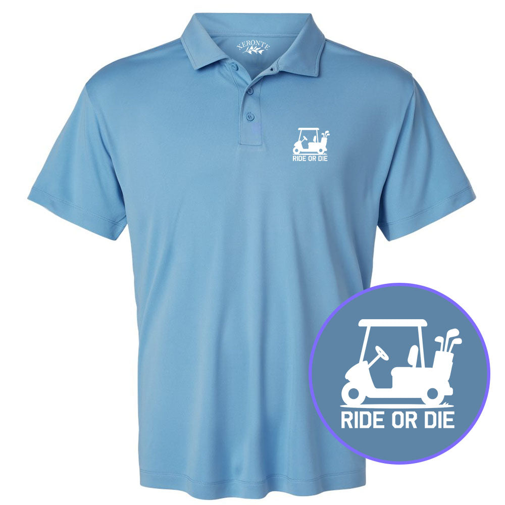 Carolina Blue Ride Or Die Golf Cart Men's Golf Polo Shirt