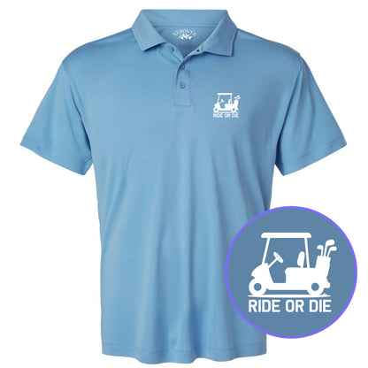 Carolina Blue Ride Or Die Golf Cart Men's Golf Polo Shirt