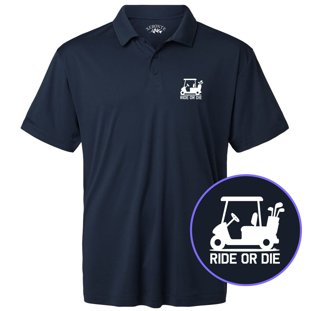 Navy Blue Ride Or Die Golf Cart Men's Golf Polo Shirt