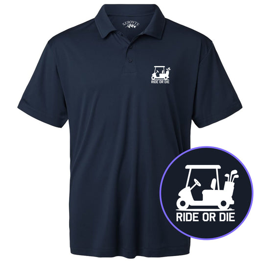 Navy Blue Ride Or Die Golf Cart Men's Golf Polo Shirt