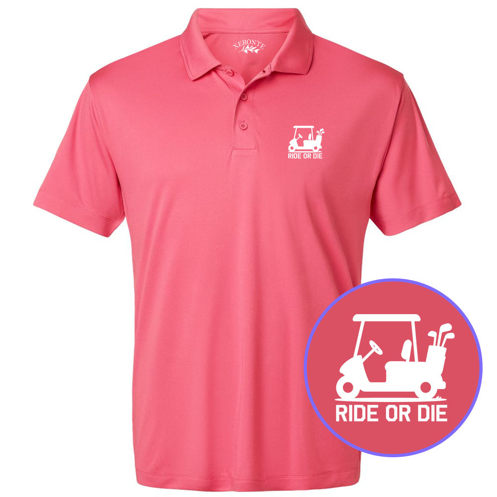 Pink Ride Or Die Golf Cart Men's Golf Polo Shirt