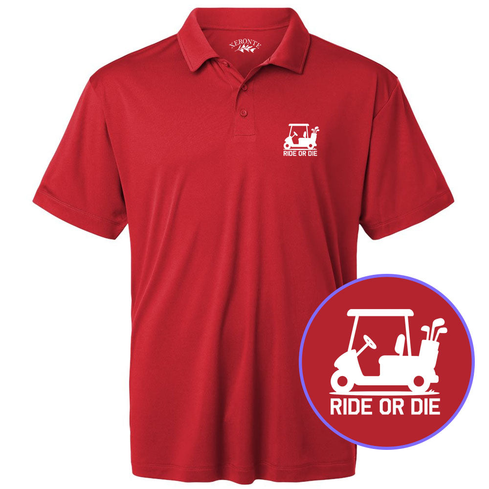 Red Ride Or Die Golf Cart Men's Golf Polo Shirt