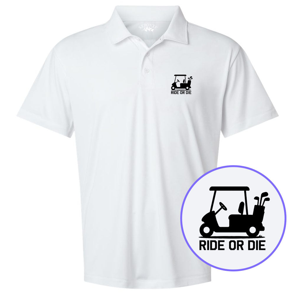 White Ride Or Die Golf Cart Men's Golf Polo Shirt