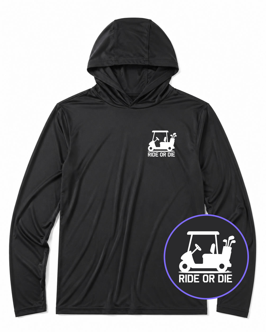 Black Ride Or Die Golf Cart Men's Lightweight Performance Golf Hoodie
