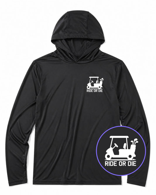 Black Ride Or Die Golf Cart Men's Lightweight Performance Golf Hoodie