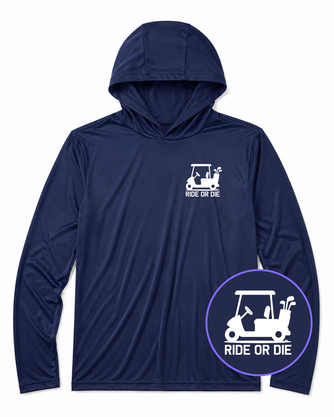 Navy Blue Ride Or Die Golf Cart Men's Lightweight Performance Golf Hoodie
