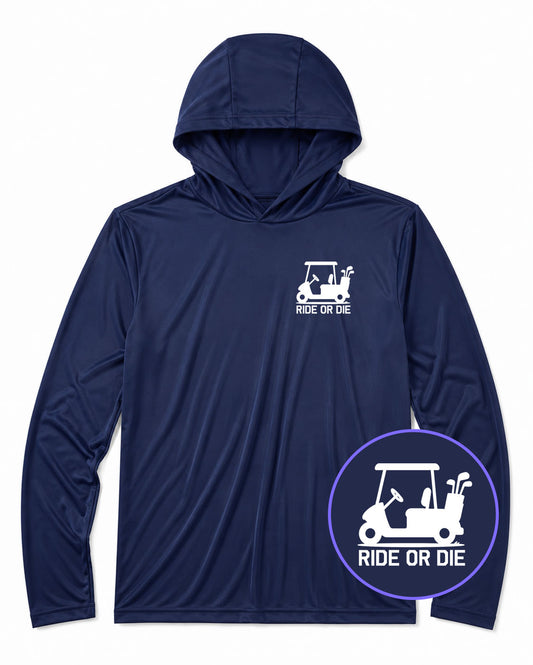 Navy Blue Ride Or Die Golf Cart Men's Lightweight Performance Golf Hoodie