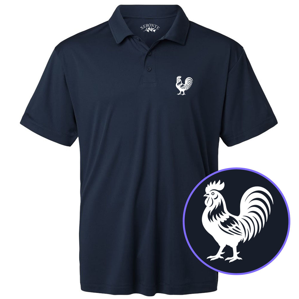 Navy Blue Rooster Farm Animal Men's Golf Polo Shirt