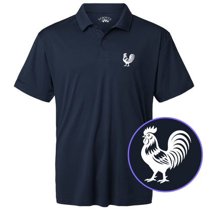 Navy Blue Rooster Farm Animal Men's Golf Polo Shirt