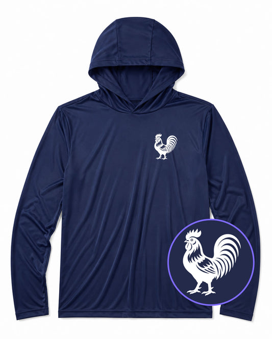 Navy Blue Rooster Farm Animal Men's Lightweight Performance Golf Hoodie